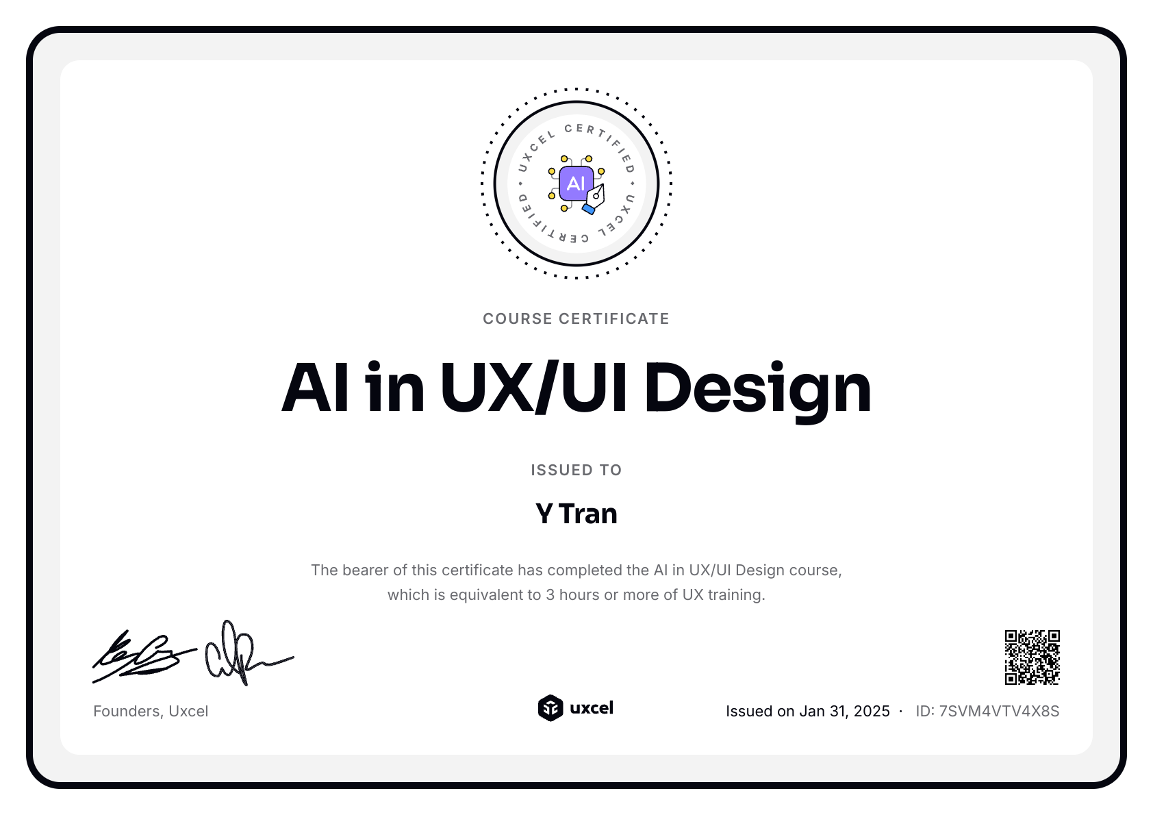 Y Tran's certificate